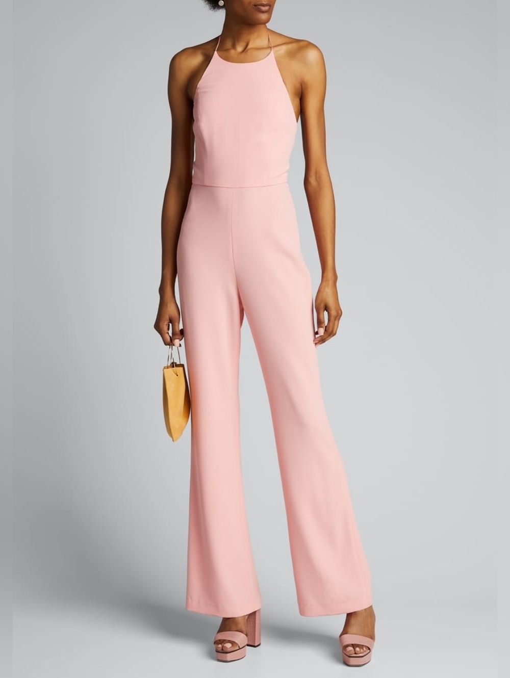 Alice + Olivia Adinah Halter Neck Open Back Flare Leg Jumpsuit Pastel Pink 4